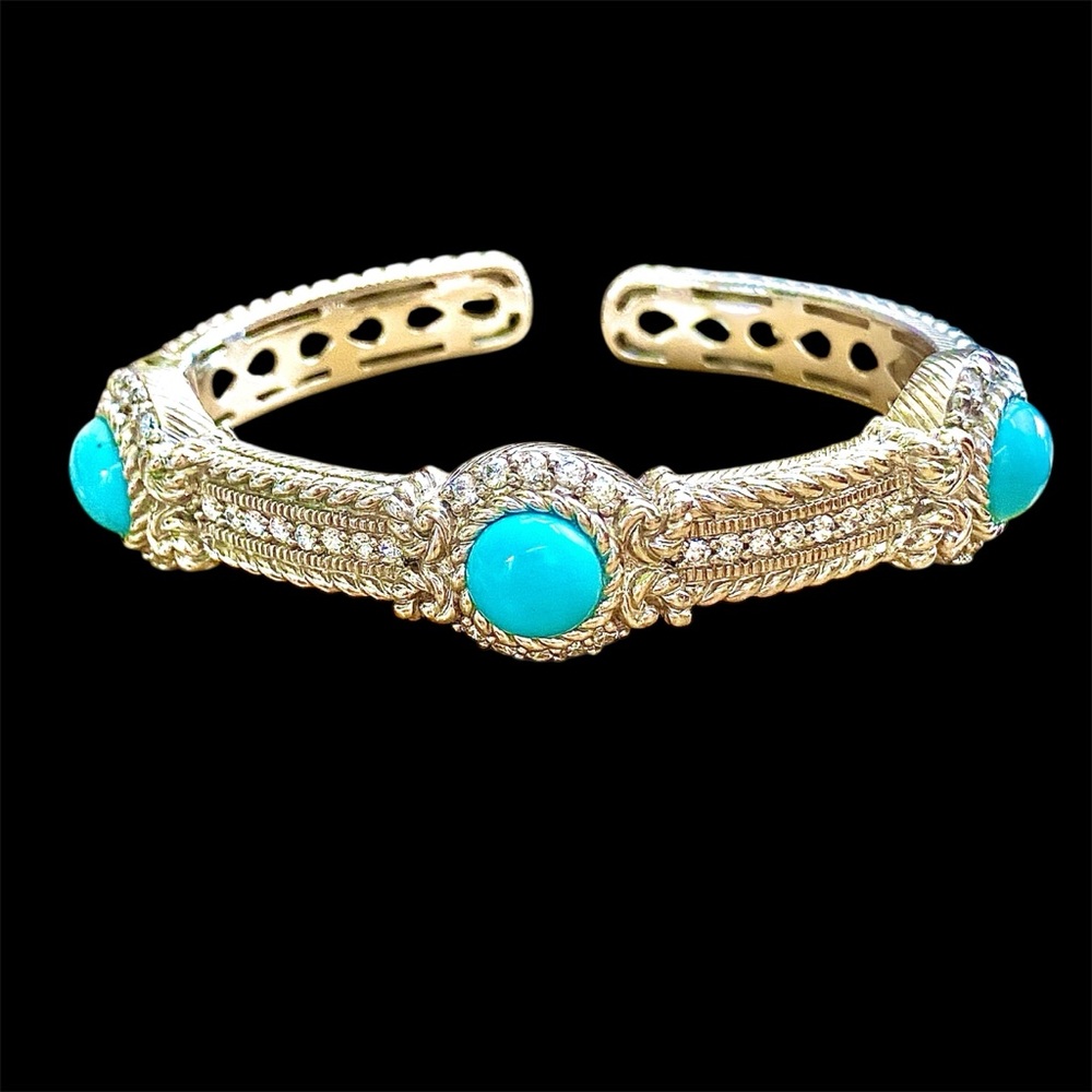 Elegant Judith Ripka, and Turquoise silver hinged Bracelet